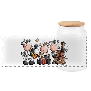 Die musikalische Kuhband - Panorama Keksdose mit Holzdeckel - Weiß - Vorne