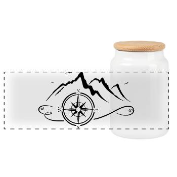 Mountains with compass - Panoramic Cookie Jar with Wooden Lid - white - Front