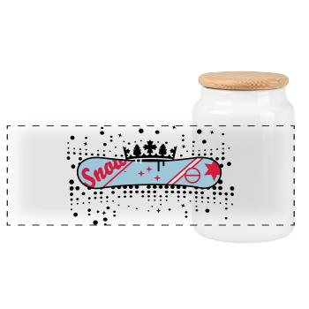 Snowboard mit Krone Snowboard King - Panorama Keksdose mit Holzdeckel - Weiß - Vorne