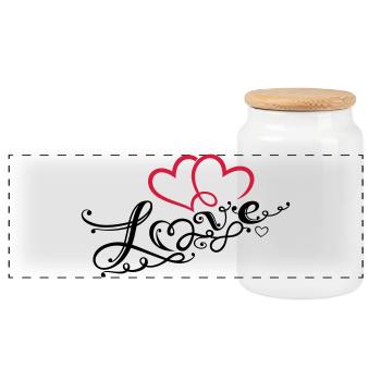 Two hearts with ornament and infinity loop. - Panoramic Cookie Jar with Wooden Lid - white - Front