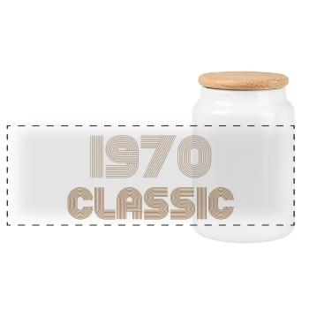 Logo rétro rayé classique des années 1970 - Boîte à biscuits avec couvercle en bois - blanc - Devant