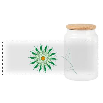 fleur verte - Boîte à biscuits avec couvercle en bois - blanc - Devant