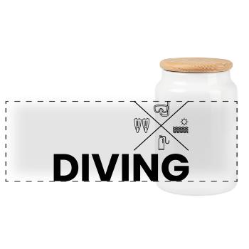 Diving - Panoramic Cookie Jar with Wooden Lid - white - Front