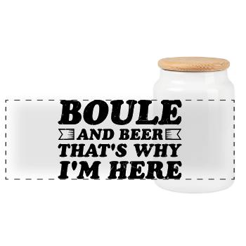 Boule und Bier Darum bin ich hier Bouler Alkohol - Panorama Keksdose mit Holzdeckel - Weiß - Vorne