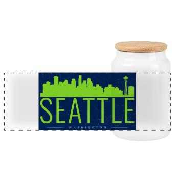 Seattle Skyline Bright Green Silhouette - Panoramic Cookie Jar with Wooden Lid - white - Front