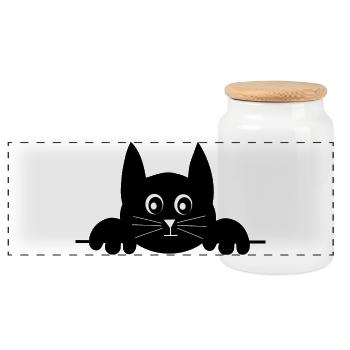 Funny Cat – Cute Cat Design Gift - Panoramic Cookie Jar with Wooden Lid - white - Front