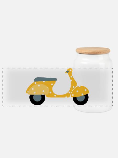 Roller Dots gelb Muster Punkte Urlaub Sommer Fun - Panorama Keksdose mit Holzdeckel - Weiß