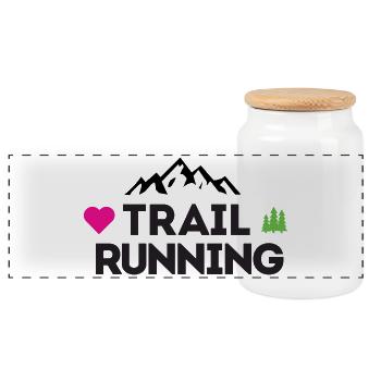 I love Trail Running - Panoramic Cookie Jar with Wooden Lid - white - Front