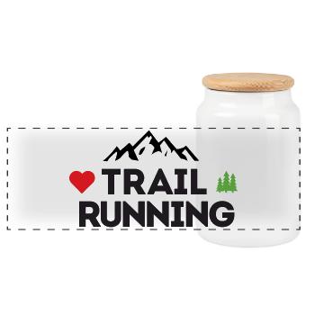 I love Trail Running - Panoramic Cookie Jar with Wooden Lid - white - Front