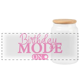 Birthday Mode On - Panoramic Cookie Jar with Wooden Lid - white - Front