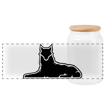 Minimalist Wolf Silhouette Design - Panoramic Cookie Jar with Wooden Lid - white - Front
