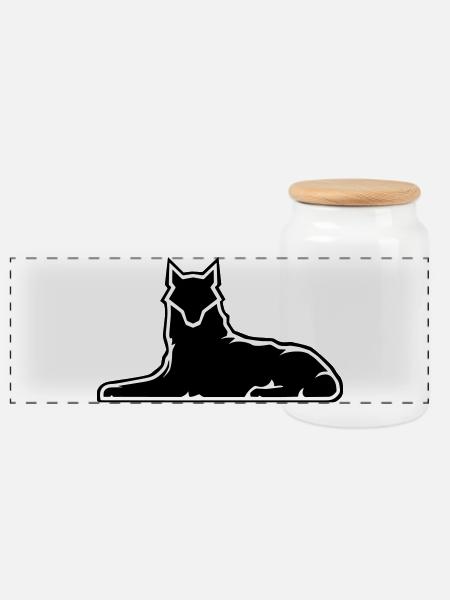 Minimalist Wolf Silhouette Design - Panoramic Cookie Jar with Wooden Lid - white