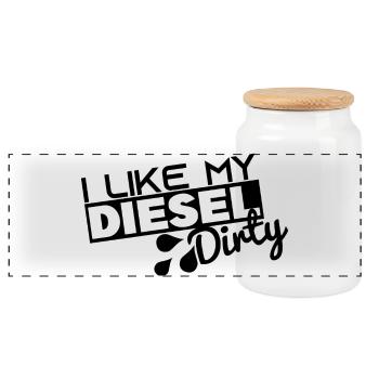 I Like My Diesel Dirty - Funny Dirty Diesel Car - Panoramic Cookie Jar with Wooden Lid - white - Front