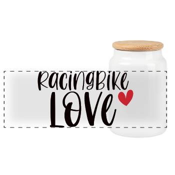 Racingbike Love! Bicycle Sport Cycling Gift - Panoramic Cookie Jar with Wooden Lid - white - Front