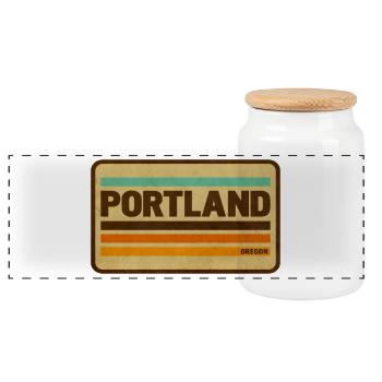 Vintage Portland Abzeichen - Panorama Keksdose mit Holzdeckel - Weiß - Vorne