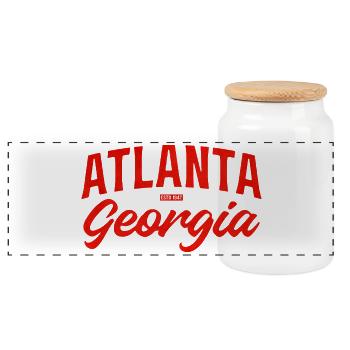 Atlanta Georgia Script Logo - Panoramic Cookie Jar with Wooden Lid - white - Front