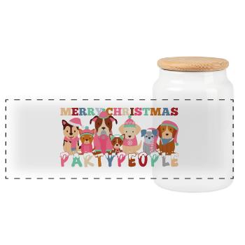 Joyeux Noël Party People Chiens Cadeau - Boîte à biscuits avec couvercle en bois - blanc - Devant