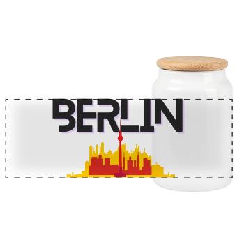 Silhouette de la silhouette de la ligne d’horizon de Berlin - Boîte à biscuits avec couvercle en bois - blanc - Devant