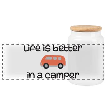 Das Leben ist besser in einem Camper - Panorama Keksdose mit Holzdeckel - Weiß - Vorne