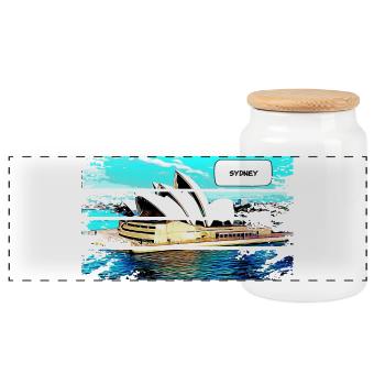 SYDNEY - Panoramic Cookie Jar with Wooden Lid - white - Front