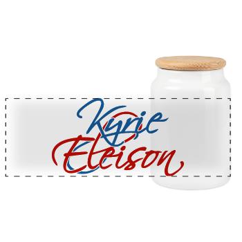 Kyrie Eleison - Panoramic Cookie Jar with Wooden Lid - white - Front