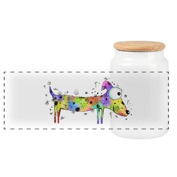 Chien coloré - Race de chien, Illustration - Boîte à biscuits avec couvercle en bois - blanc - Devant