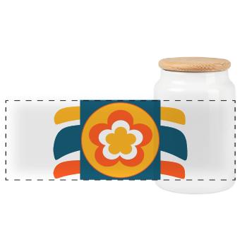 70s Flower Pattern Retro Hippie Festival - Panoramic Cookie Jar with Wooden Lid - white - Front