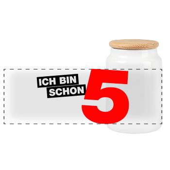 Ich bin schon 5 - Panorama Keksdose mit Holzdeckel - Weiß - Vorne