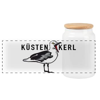 Küstenkerl - Panorama Keksdose mit Holzdeckel - Weiß - Vorne