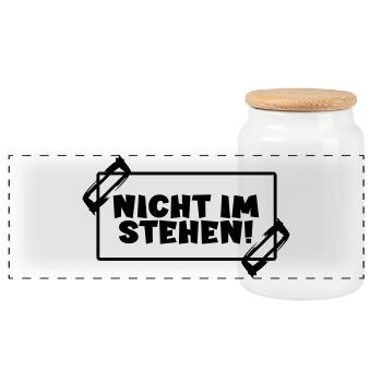 Toilettensprüche - NICHT IM STEHEN - Panorama Keksdose mit Holzdeckel - Weiß - Vorne