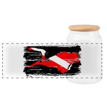 Diagonal Crimson Splash on Black - Panoramic Cookie Jar with Wooden Lid - white - Front