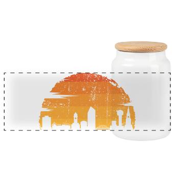 Urban Sunset Silhouette - Panoramic Cookie Jar with Wooden Lid - white - Front