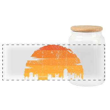 Sunset City Skyline Silhouette - Panorama Keksdose mit Holzdeckel - Weiß - Vorne
