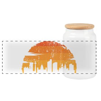 Sunset City Skyline Silhouette - Panorama Keksdose mit Holzdeckel - Weiß - Vorne
