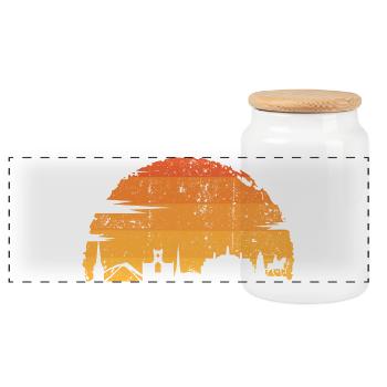 Sunset Skyline Silhouette - Panoramic Cookie Jar with Wooden Lid - white - Front