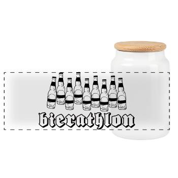 Bierathlon, Bier, Biathlon, Wortwitz, Wortspiel - Panorama Keksdose mit Holzdeckel - Weiß - Vorne