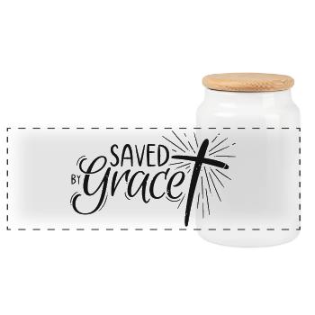 Saved by Grace Lettering - Panorama Keksdose mit Holzdeckel - Weiß - Vorne