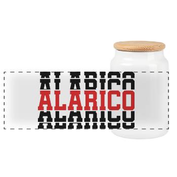 Alarico t-shirt t-shirt gift idea stacked text - Panoramic Cookie Jar with Wooden Lid - white - Front