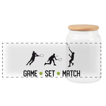 Tennis - Game Set Match - Panoramic Cookie Jar with Wooden Lid - white - Front