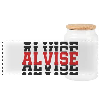 Alvise t-shirt t-shirt gift idea stacked text - Panoramic Cookie Jar with Wooden Lid - white - Front
