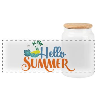 Hallo Summmer - Panorama Keksdose mit Holzdeckel - Weiß - Vorne