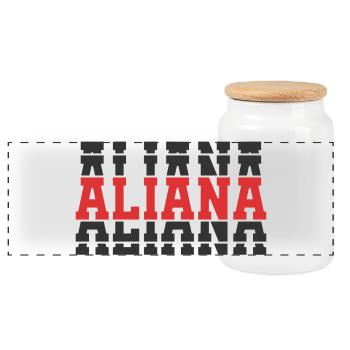 t-shirt Aliana t-shirt gift idea stacked text - Panoramic Cookie Jar with Wooden Lid - white - Front