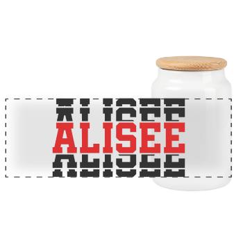 Alisee T-Shirt T-Shirt Geschenkidee gestapelter Text - Panorama Keksdose mit Holzdeckel - Weiß - Vorne