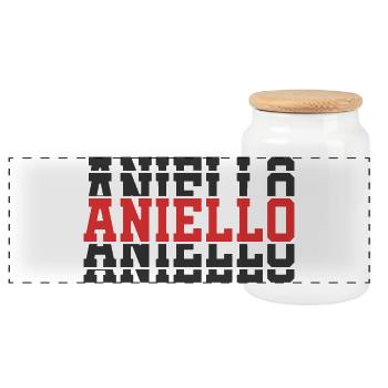Aniello t-shirt stacked text gift idea t-shirt - Panoramic Cookie Jar with Wooden Lid - white - Front