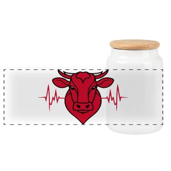 Roter Bullen Herzbeat Design - Panorama Keksdose mit Holzdeckel - Weiß - Vorne
