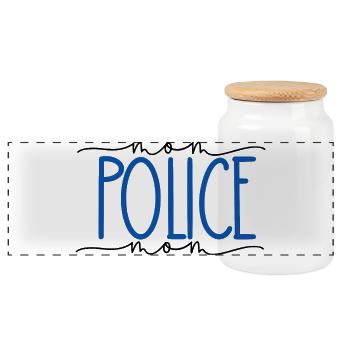 Policewoman Proud Mom Cute Gift - Panoramic Cookie Jar with Wooden Lid - white - Front