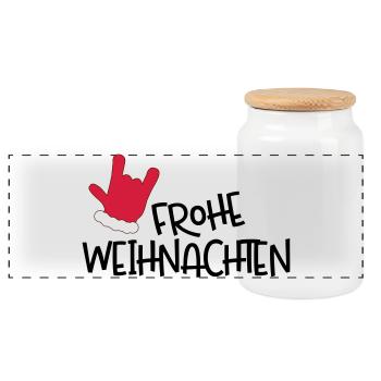 Frohe Weihnachten - Panorama Keksdose mit Holzdeckel - Weiß - Vorne