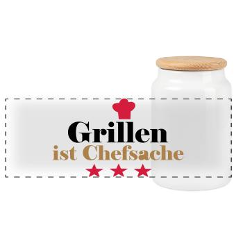 Grillen ist Chefsache - Panorama Keksdose mit Holzdeckel - Weiß - Vorne