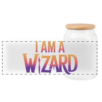 I Am a Wizard Text Design - Panoramic Cookie Jar with Wooden Lid - white - Front