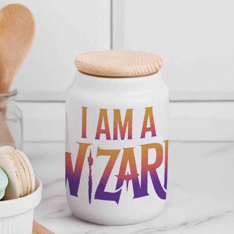Ich bin ein Zauberer Textdesign Panorama Keksdose mit Holzdeckel